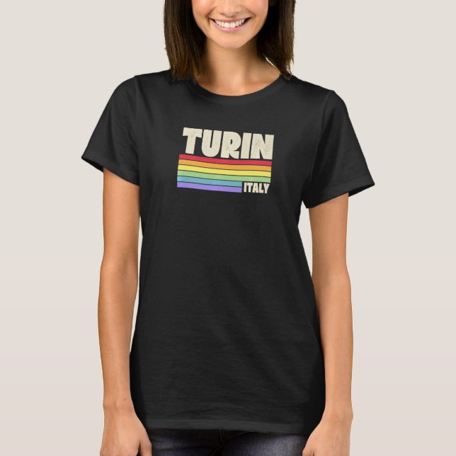 Turin Italy Rainbow Gay Pride Merch Retro 70s 80s  T-Shirt (Front)