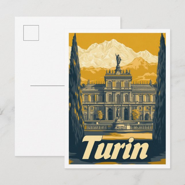 Turin Italy Vintage Travel Illustration Postcard (Front/Back)