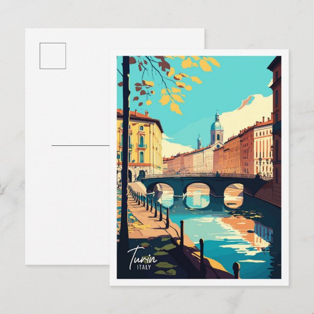 Turin Italy Vintage Travel Illustration Postcard (Front/Back)