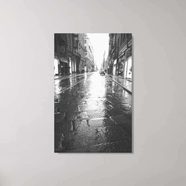 Turin Italy, Wet Street Evening Canvas Print (Front)