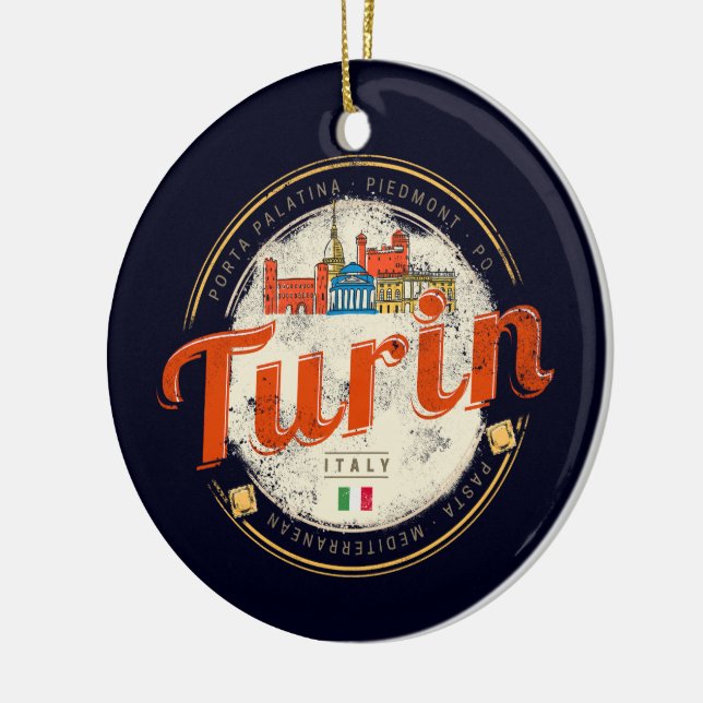 Turin Piedmont Retro Skyline Italian Vintage Pasta Ceramic Tree Decoration (Left)