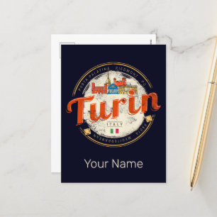 Turin Piedmont Retro Skyline Italian Vintage Pasta Holiday Postcard