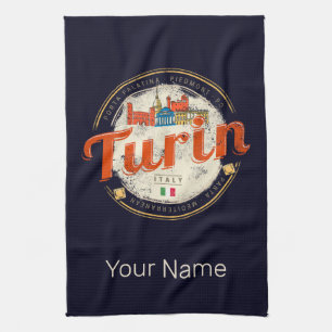 Turin Piedmont Retro Skyline Italian Vintage Pasta Tea Towel