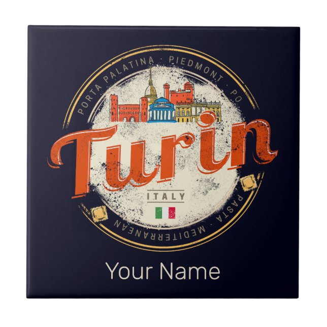 Turin Piedmont Retro Skyline Italian Vintage Pasta Tile (Front)