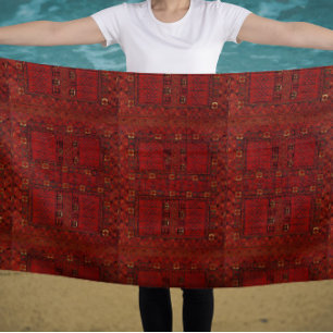 Turkestani red carpet pattern design   beach towel