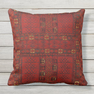 Turkestani red carpet pattern outdoor cushion