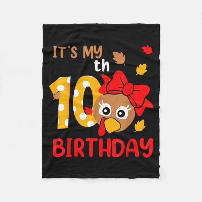 Turkey 10th Birthday Autumn Thanksgiving Party Boy Fleece Blanket (Front)