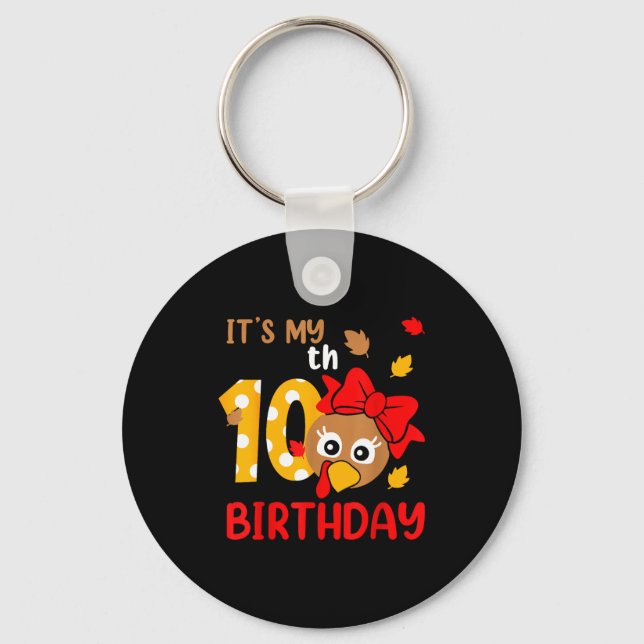 Turkey 10th Birthday Autumn Thanksgiving Party Boy Key Ring (Front)