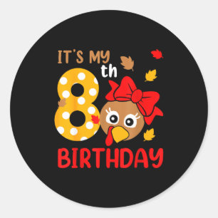 Turkey 8th Birthday Autumn Thanksgiving Party Boy Classic Round Sticker