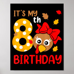 Turkey 8th Birthday Autumn Thanksgiving Party Boy  Poster
