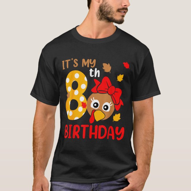 Turkey 8th Birthday Autumn Thanksgiving Party Boy  T-Shirt (Front)