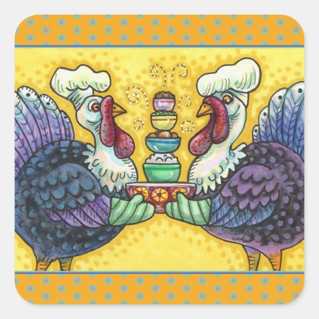 TURKEY & ALL THE FIXINS, FUNNY THANKSGIVING BIRDS SQUARE STICKER (Front)