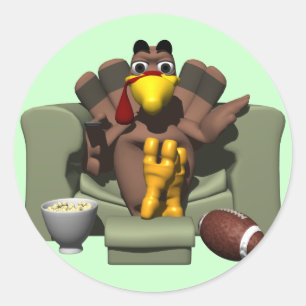 Turkey and Football Classic Round Sticker