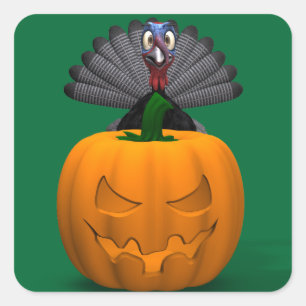 Turkey And Pumpkin Square Sticker