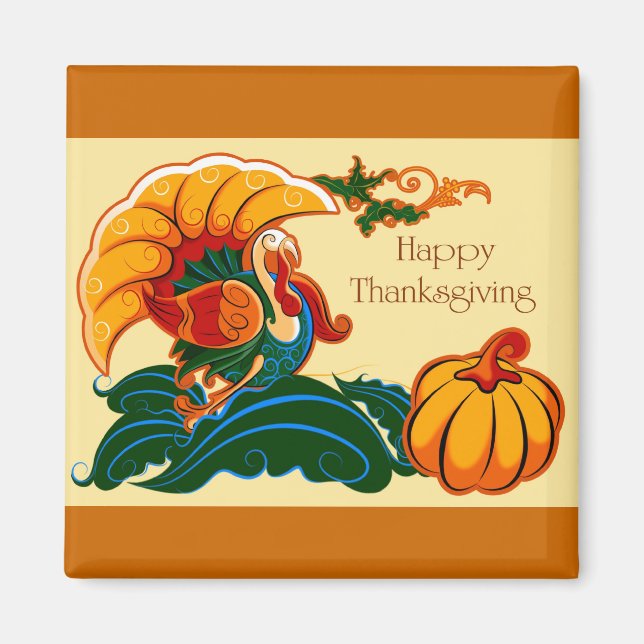 Turkey and Pumpkin Thanksgiving Magnet (Front)