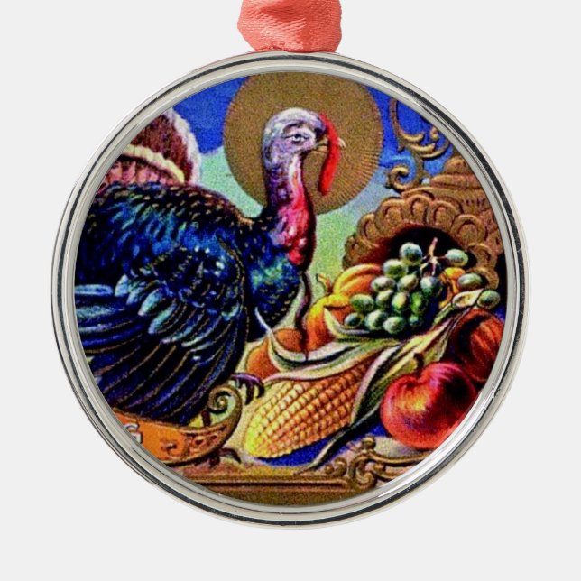 Turkey and Thanksgiving Cornucopia Ornament (Front)