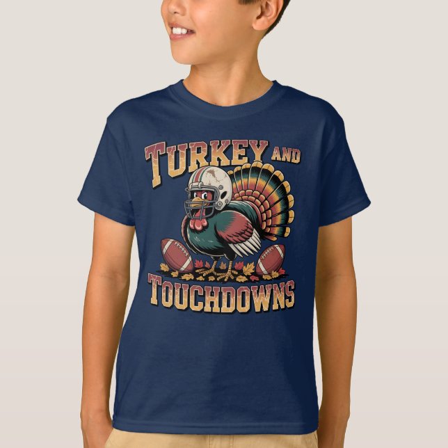 Turkey and Touchdowns Funny Football Kids' T-shirt (Front)