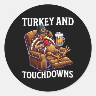 Turkey And Touchdowns Thanksgiving Football Dad Fu Classic Round Sticker