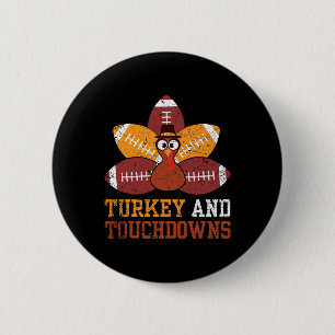 Turkey And Touchdowns Thanksgiving Football Kids T 6 Cm Round Badge