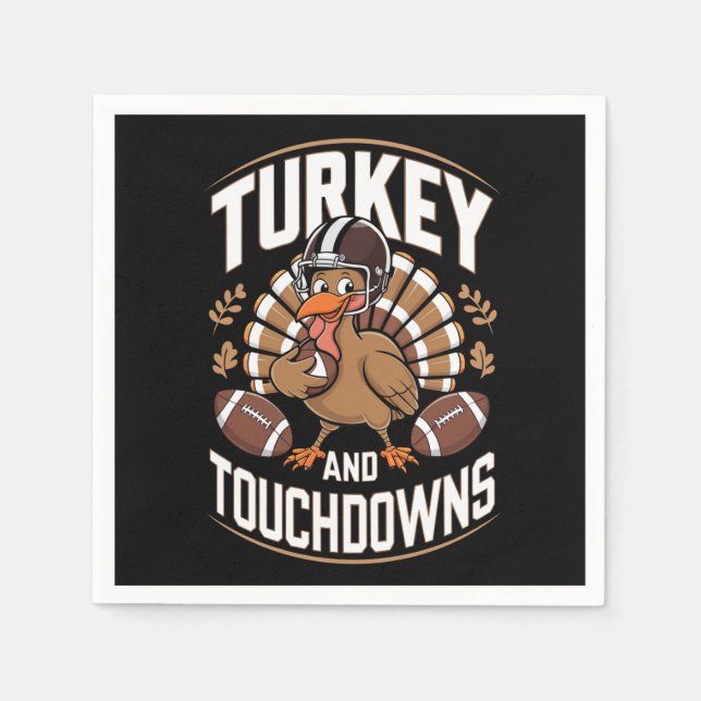 Turkey And Touchdowns Thanksgiving Football Napkin (Front)