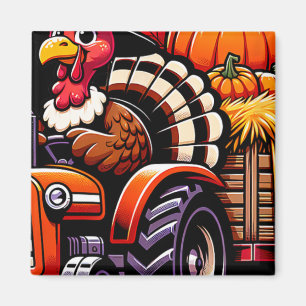 Turkey And Tractors Boys Kids Girls Thanksgiving H Magnet