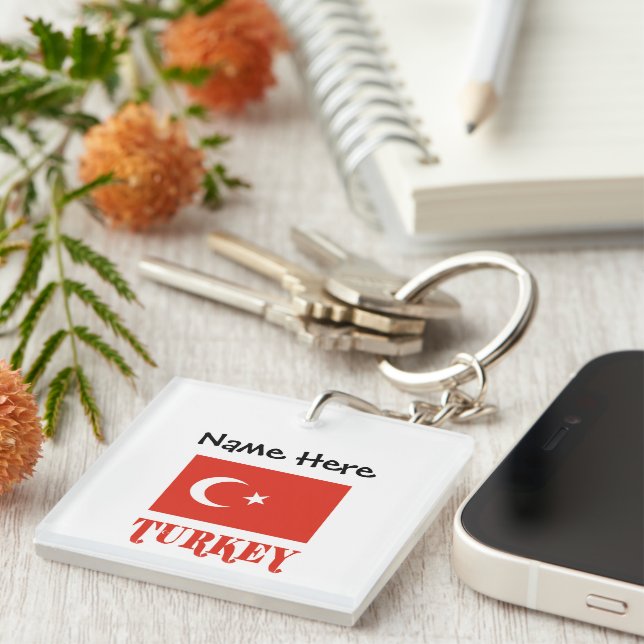 Turkey and Turkish Flag Personalised  Key Ring (Front Right)