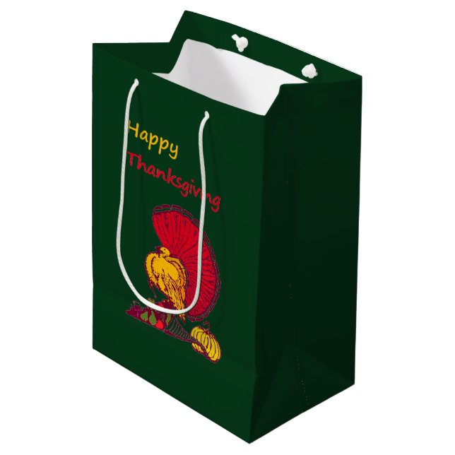 Turkey and veggies happy Thanksgiving green Medium Gift Bag (Front Angled)