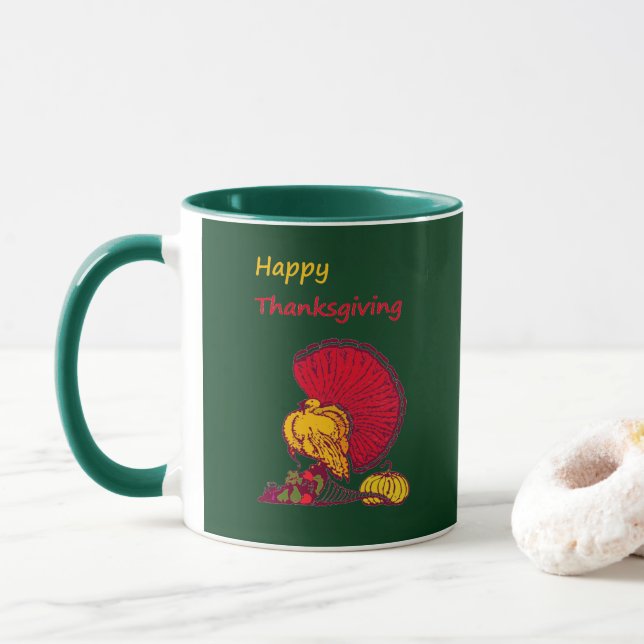 Turkey and veggies happy Thanksgiving green Mug (With Donut)
