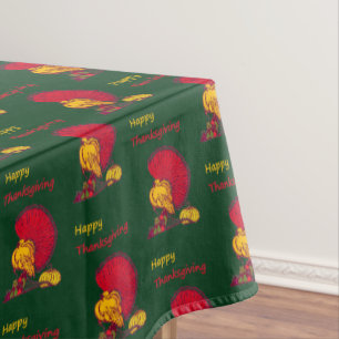 Turkey and veggies happy Thanksgiving green Tablecloth