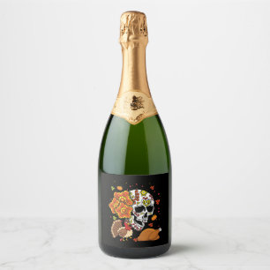 Turkey Autumn Fall Muertos Day Of Dead Sparkling Wine Label