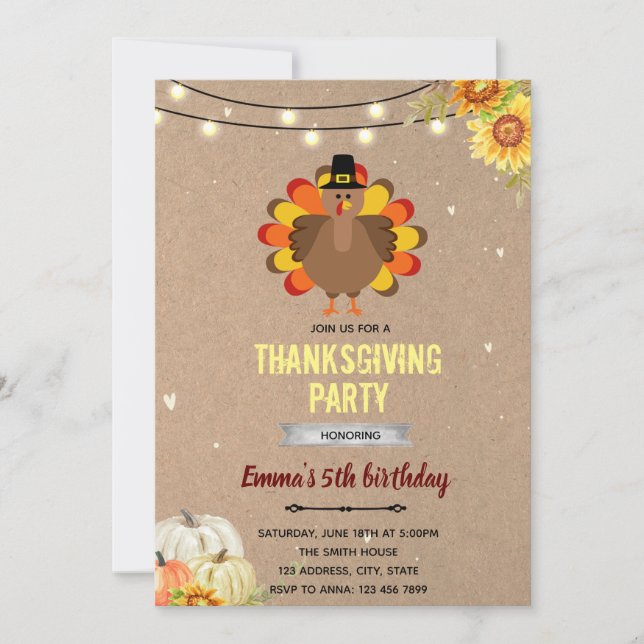 Turkey autumn thanksgiving invitation (Front)