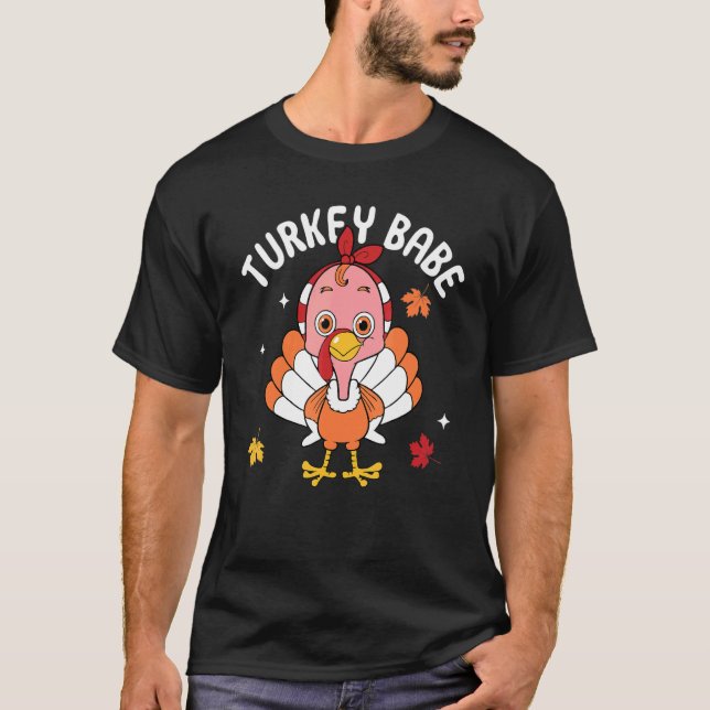 Turkey Babe Autumn Fall Y'all Thanksgiving Retro B T-Shirt (Front)