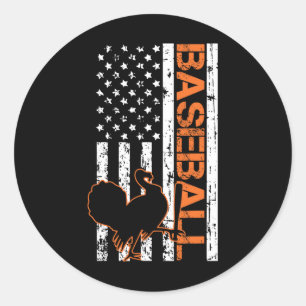 Turkey Baseball American Flag Thanksgiving Day Spo Classic Round Sticker