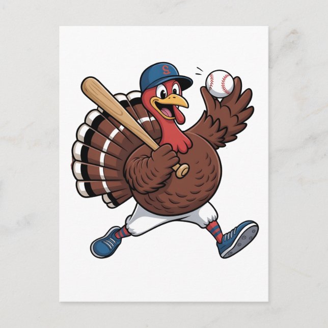 Turkey Batter Baseball Baseball Game Baseball  Holiday Postcard (Front)