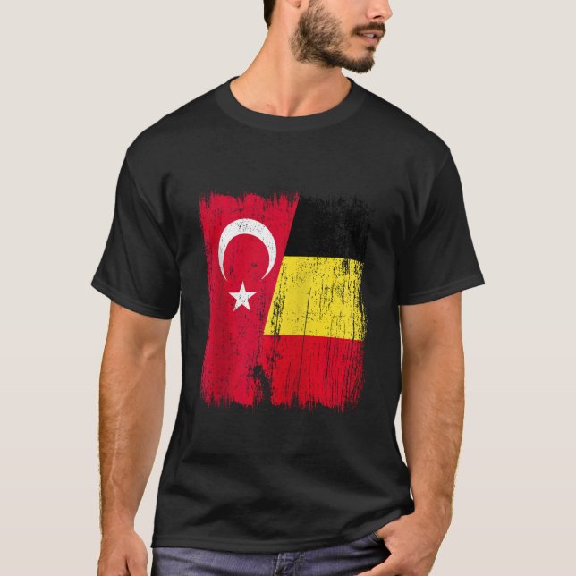 Turkey Belgium Half Flag Turkish Belgian Jersey Zi T-Shirt (Front)
