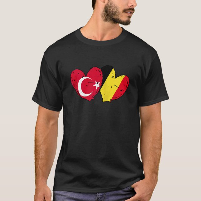 Turkey Belgium Love Heart Turkish Belgian Dual Nat T-Shirt (Front)