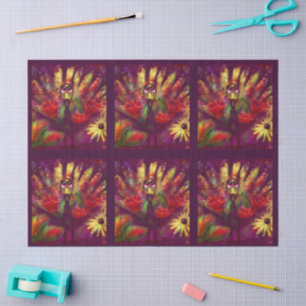 Turkey Bird Floral Red Yellow Whimsical Decoupage Tissue Paper