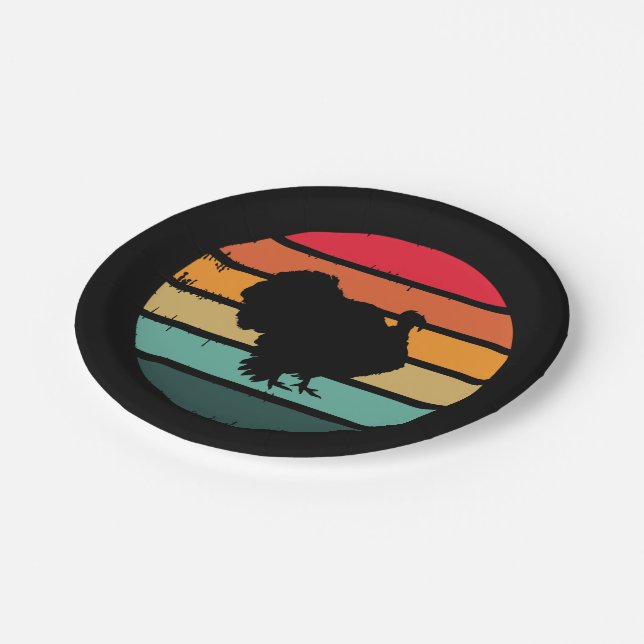 Turkey Bird Thanksgiving Distressed Vintage Sunset Paper Plate (Angled)