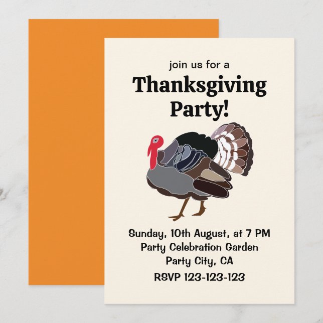 Turkey Bird Turkey Thanksgiving  Invitation (Front/Back)