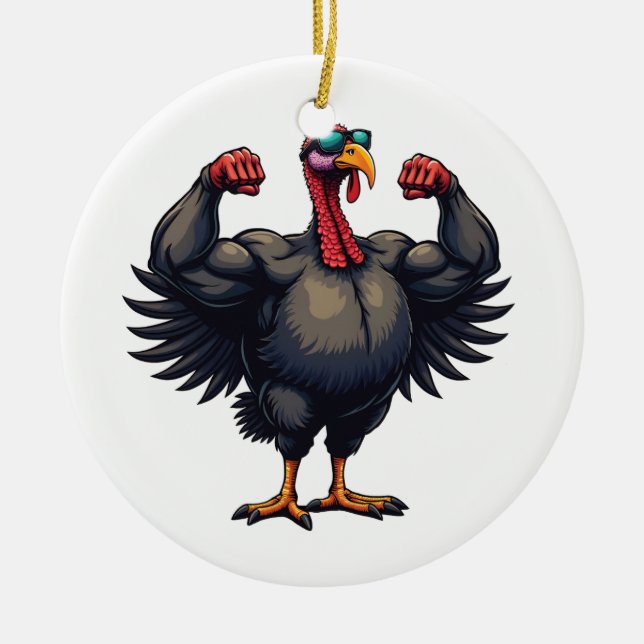 Turkey Bodybuilding Thanksgiving Day Gym Workout   Ceramic Tree Decoration (Front)
