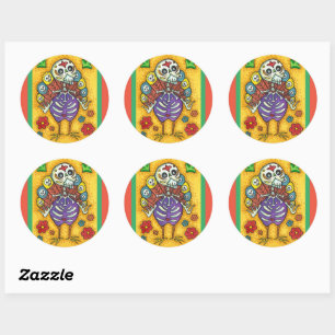 TURKEY BONES COLORFUL FOLK THANKSGIVING BIRD SKULL CLASSIC ROUND STICKER