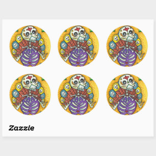 TURKEY BONES COLORFUL FOLK THANKSGIVING BIRD SKULL CLASSIC ROUND STICKER