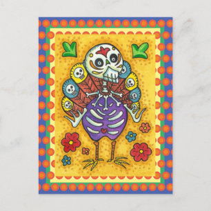 TURKEY BONES COLORFUL FOLK THANKSGIVING BIRD SKULL HOLIDAY POSTCARD