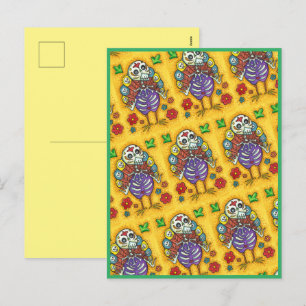 TURKEY BONES COLORFUL FOLK THANKSGIVING BIRD SKULL HOLIDAY POSTCARD