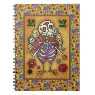 TURKEY BONES COLORFUL FOLK THANKSGIVING BIRD SKULL NOTEBOOK