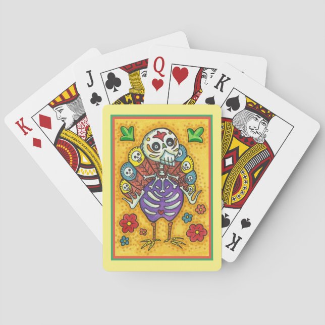 TURKEY BONES COLORFUL FOLK THANKSGIVING BIRD SKULL PLAYING CARDS (Back)