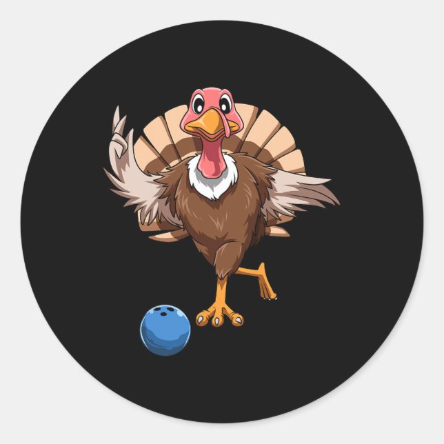 Turkey Bowling Thanksgiving Turkey Playing Bowling Classic Round Sticker (Front)