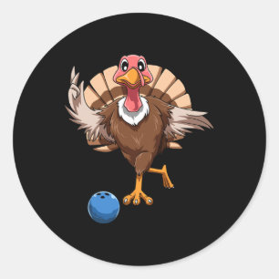 Turkey Bowling Thanksgiving Turkey Playing Bowling Classic Round Sticker