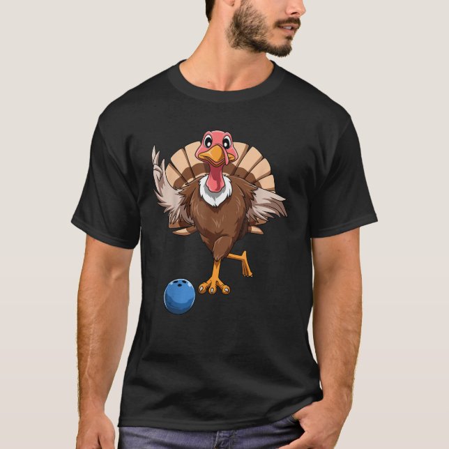 Turkey Bowling Thanksgiving Turkey Playing Bowling T-Shirt (Front)
