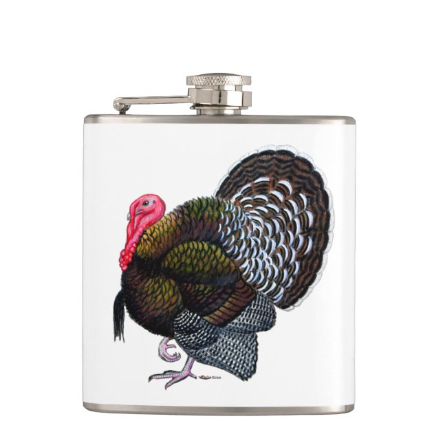 Turkey:  Bronze Tom Hip Flask (Front)